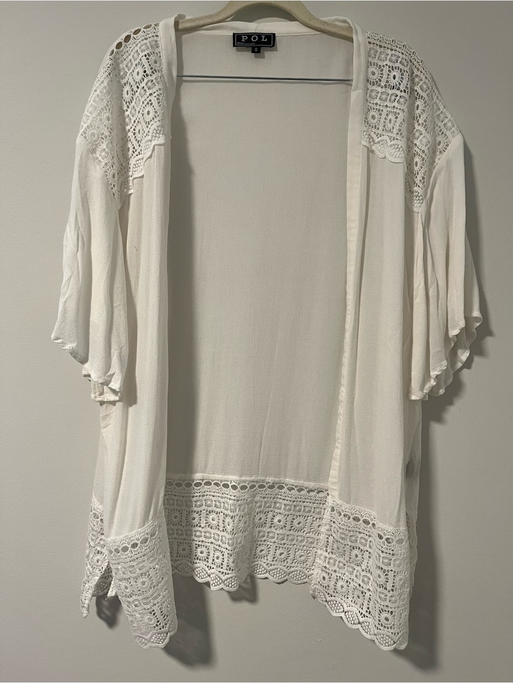 POL White Crochet Trim Open Front Cardigan